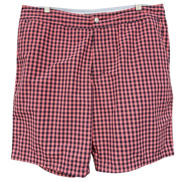 Bonobos Men’s 34 Pink Navy Gingham Swim Trunks 9” Inseam - Picture 1 of 9